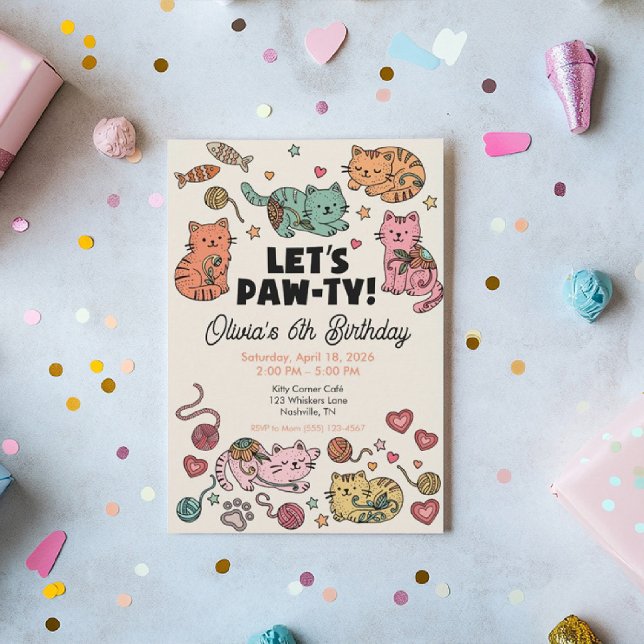 Invitación de cumpleaños de gatito adorable (Subido por el creador)