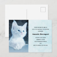 Invitación de cumpleaños de gatito blanco lindo co