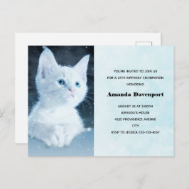 Invitación de cumpleaños de gatito blanco lindo co
