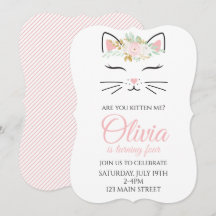 Invitación de cumpleaños de gatito con cara de gat