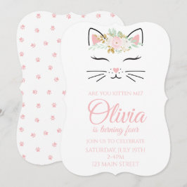 Invitación de cumpleaños de gatito con cara de gat