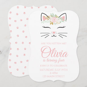 Invitación de cumpleaños de gatito con cara de gat