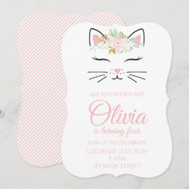 Invitación de cumpleaños de gatito con cara de gat