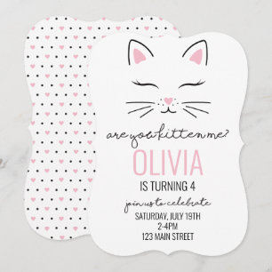 Invitación de cumpleaños de gatito con corazones r
