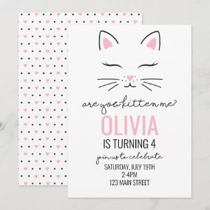 Invitación de cumpleaños de gatito con corazones r