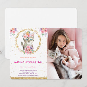 Invitación de cumpleaños de gatito con foto