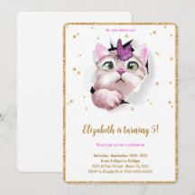 Invitación de cumpleaños de gatito editable