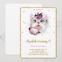 Invitación de cumpleaños de gatito editable