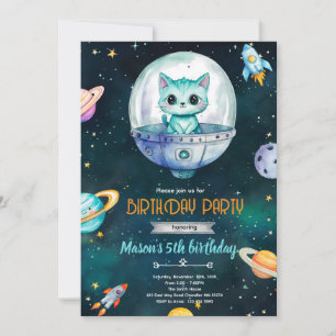 Invitación de cumpleaños de gatito gato Galaxy