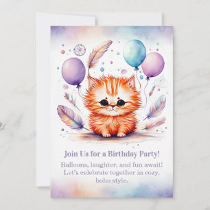 Invitación de cumpleaños de gatito rojo lindo past