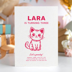Invitación de cumpleaños de gatito rosa