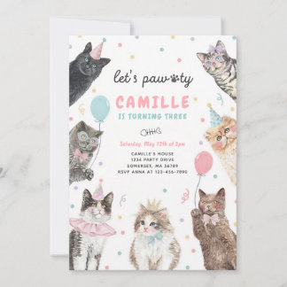 Invitación de cumpleaños de gatito, vamos a Pawty