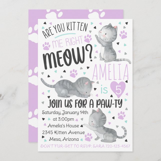 Invitación de cumpleaños de gatitos, ¿me das gatit (Anverso / Reverso)