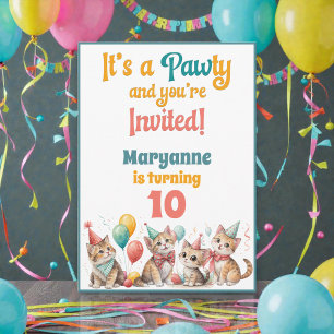 Invitación de cumpleaños de gato acuarela capricho