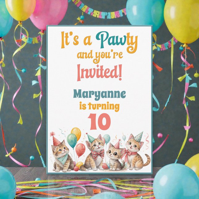 Invitación de cumpleaños de gato acuarela capricho (Subido por el creador)