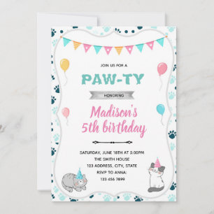 Invitación de cumpleaños de gato adorable