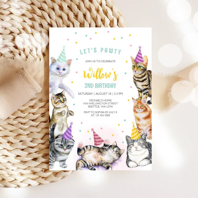 Invitación de Cumpleaños de Gato Adorable (Subido por el creador)