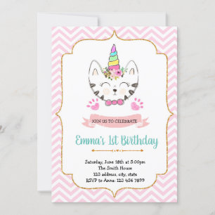 Invitación de cumpleaños de gato de Unicorn