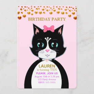 Invitación de cumpleaños de gato esmoquin