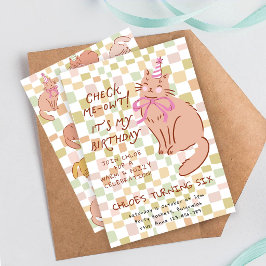 Invitación de cumpleaños de gato, gato y lazos dib
