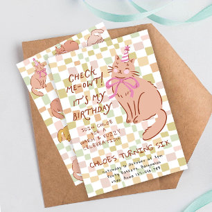 Invitación de cumpleaños de gato, gato y lazos dib