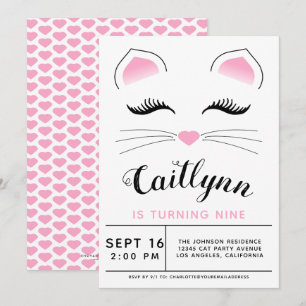 Invitación de cumpleaños de gato glamoroso