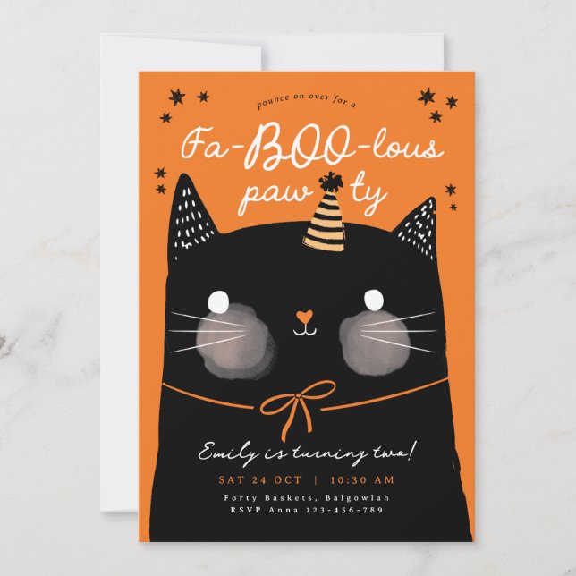 Invitación de cumpleaños de gato, Invitación de cu (Anverso)