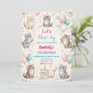 Invitación de cumpleaños de gato Kitten Party Pawt