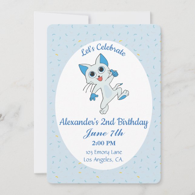 Invitación de cumpleaños de gato lindo (Anverso)