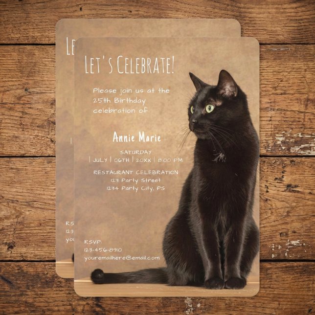 Invitación de cumpleaños de gato negro (The cat's meow invite.)