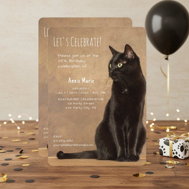 Invitación de cumpleaños de gato negro (Black Cat Birthday Invitation)