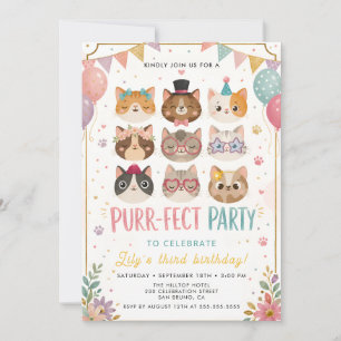 Invitación de cumpleaños de gato perfecto