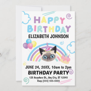Invitación de Cumpleaños de Gato Siamés