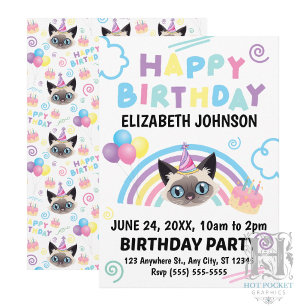 Invitación de Cumpleaños de Gato Siamés