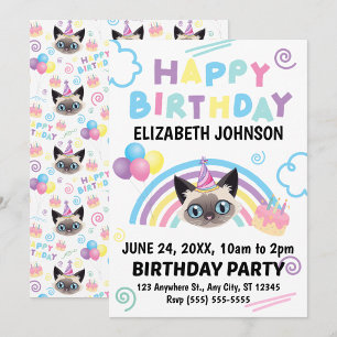 Invitación de Cumpleaños de Gato Siamés
