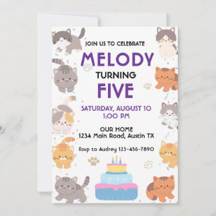 Invitación de cumpleaños de gatos lindos