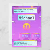 Invitación de cumpleaños de Geek Vaporwave 80 y 90