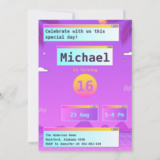 Invitación de cumpleaños de Geek Vaporwave 80 y 90