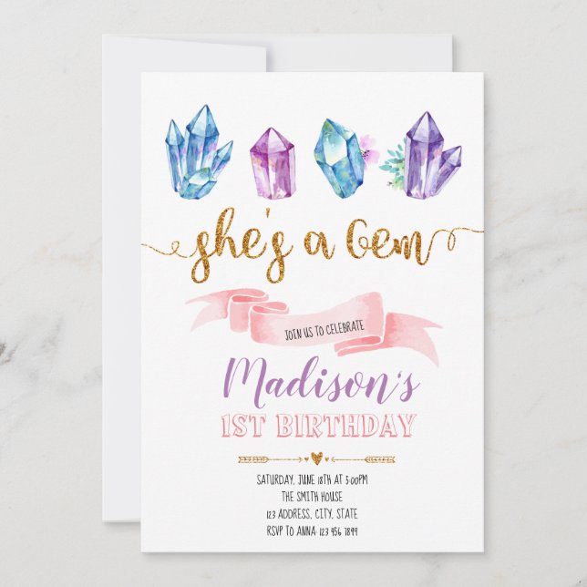 Invitación de cumpleaños de Gem (Anverso)