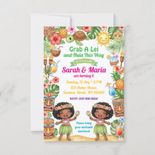 invitación de cumpleaños de gemelas aloha niña