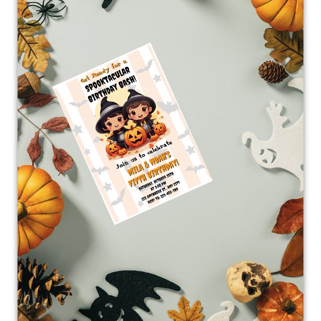 Invitación de cumpleaños de gemelos de Halloween S (Subido por el creador)