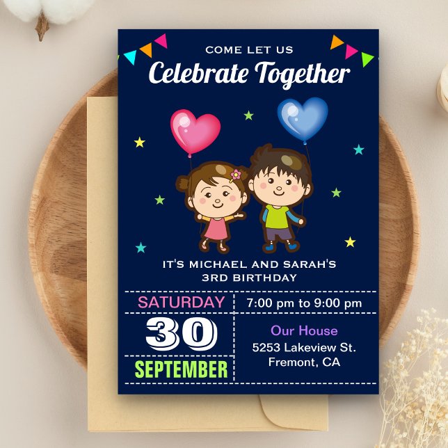 Invitación de cumpleaños de gemelos niño y niña ad (Subido por el creador)