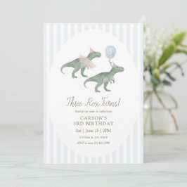Invitación de cumpleaños de gemelos Three-Rex