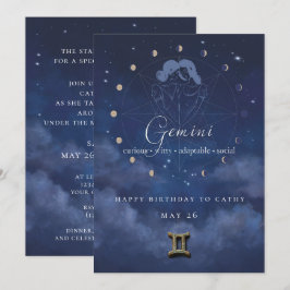 Invitación de cumpleaños de Géminis Zodiaco