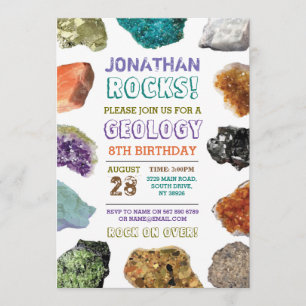 Invitación de cumpleaños de geología rocas gemas c