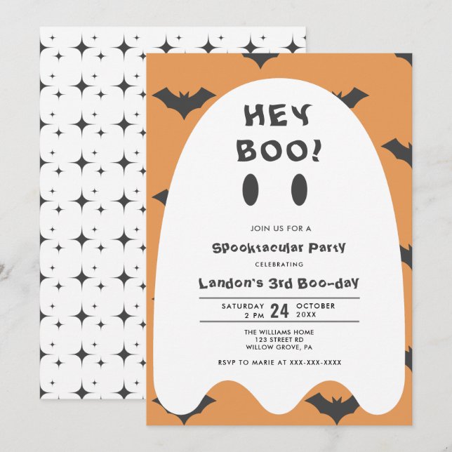 Invitación de cumpleaños de Ghost Halloween de cua (Anverso / Reverso)