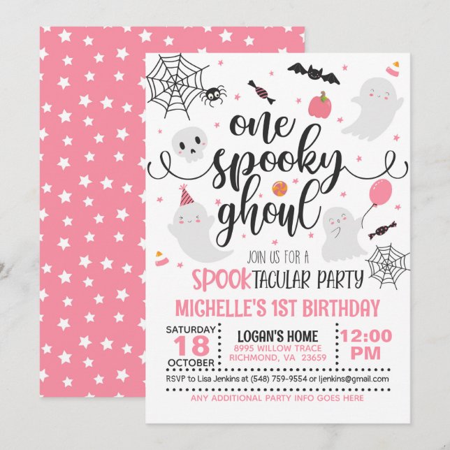 Invitación de cumpleaños de Ghoul espeluznante - C (Anverso / Reverso)