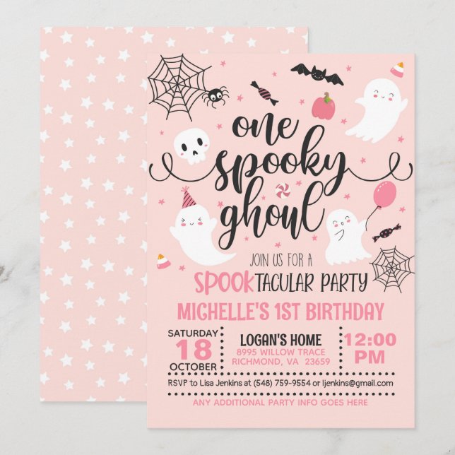 Invitación de cumpleaños de Ghoul espeluznante - C (Anverso / Reverso)