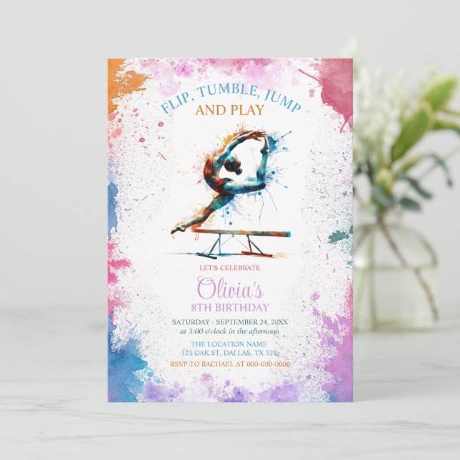 Invitación de cumpleaños de gimnasia (Anverso de pie)