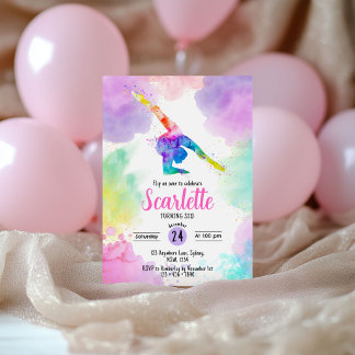 Invitación de cumpleaños de gimnasia acuarela past